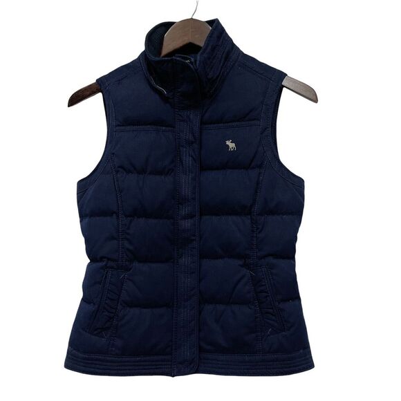 Abercrombie & Fitch Women's Sz S Navy Blue Quilted Down Snap Zipper Vest Jacket - Picture 1 of 6
